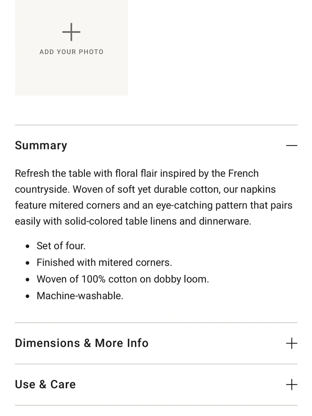 William Sonoma- Floral Cotton Napkin Set - Provençal Floral